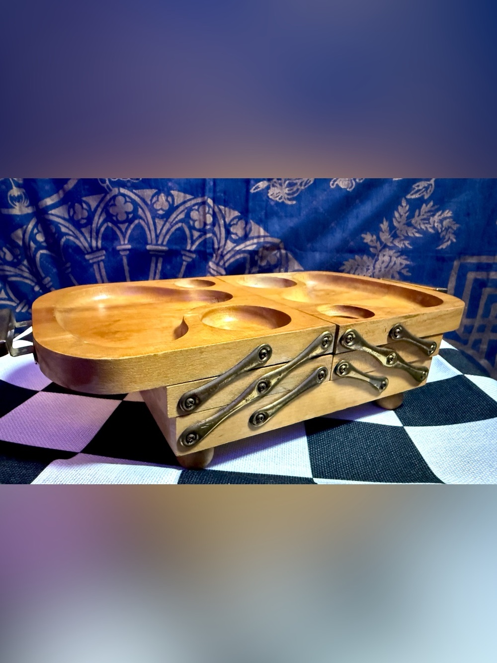 Karoff Expandable Buffet Serving Tray Charcuterie Fold Away 3 Tier Wood 1950 MCM
